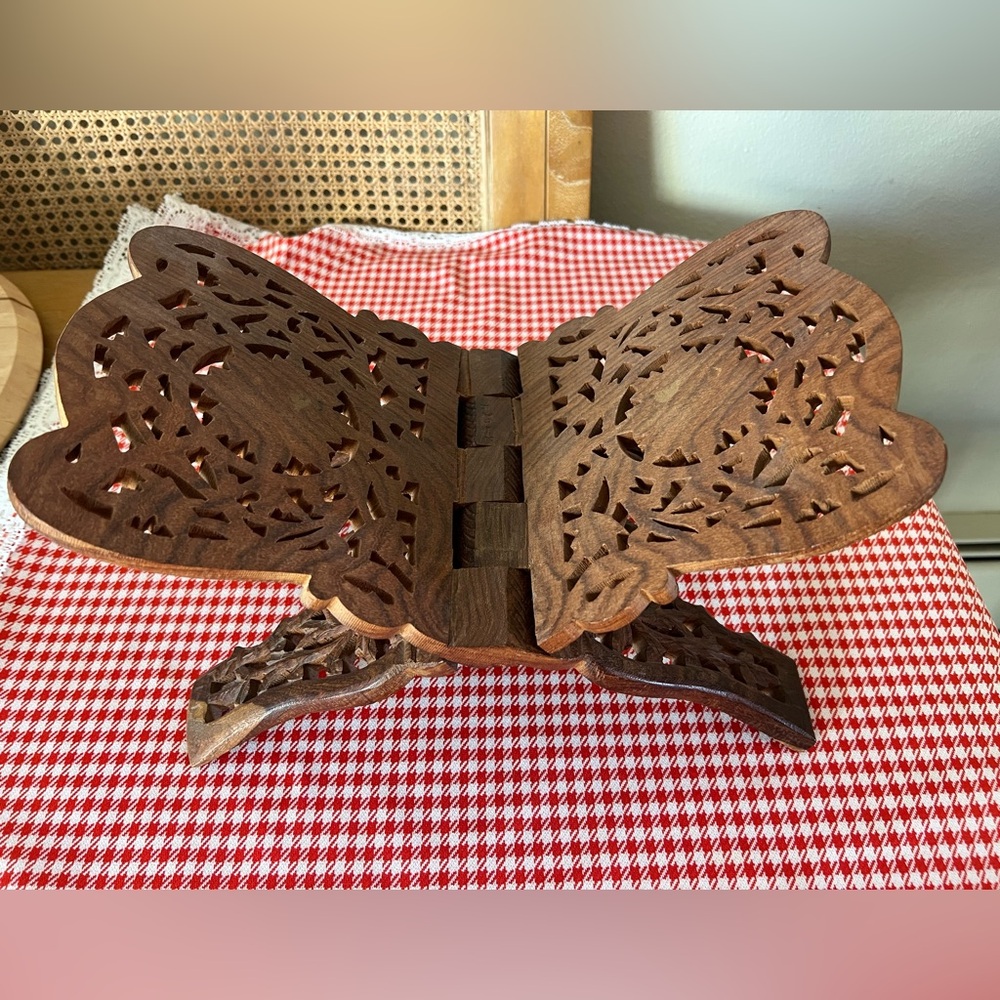 Vintage Hand-Carved Wooden Folding Book Stand